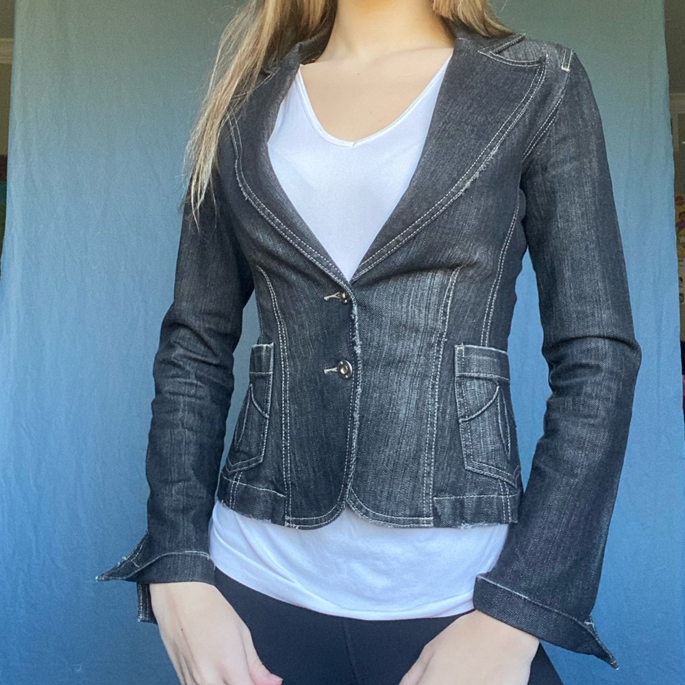 Registered Level 99 Trademark Xs Denim Jean Button Blazer Jacket